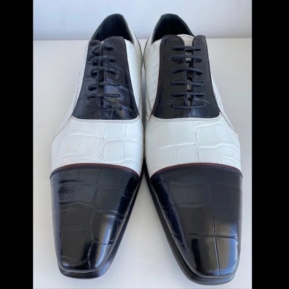 Caporicci 201 Genuine Alligator Spectator Shoes Black / White - Picture 7 of 16
